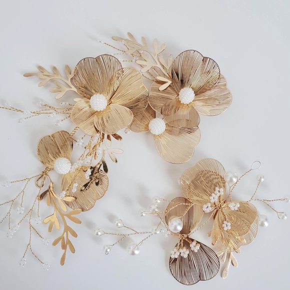 2pcs Gold pedal Bridal large headpiece Unique main image 5